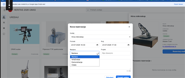HERITAS: Digitalni sustav za evidenciju i rezervaciju istraživačke opreme